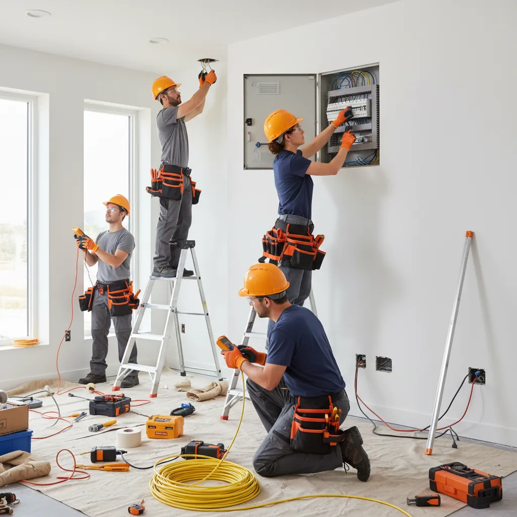 Electrician working on an electrical panel