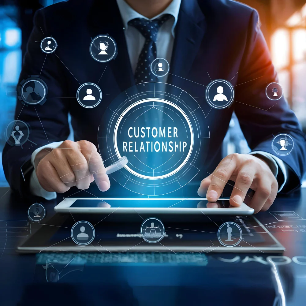 Business professional working with customer relationship technology